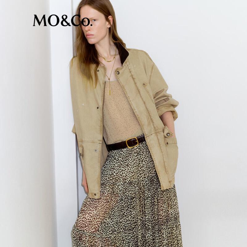 MO&Co. Women's Loose Fit Cotton Turn-down Collar Jacket