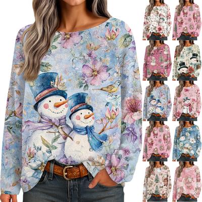 Damen Herbstpullover Langarm Druck Tops Pullover Locker Schick Lässig Basic Kleidung