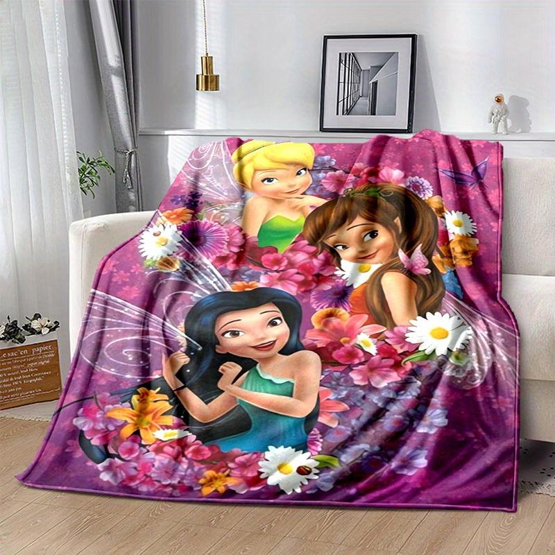 1pc. Cartoon Fairy Flowers Design Blanket, Soft Throw for Home Decor, Gift Idea, All Seasons Use, Perfect for Couch or Bedding (Pink Backgro