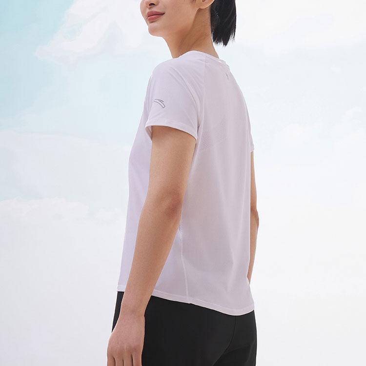 Anta Running Series Solid Color Round Neck Moisture Wicking Breathable Short Sleeve Raglan T-Shirt Women Tops Pure-White 162425103-2