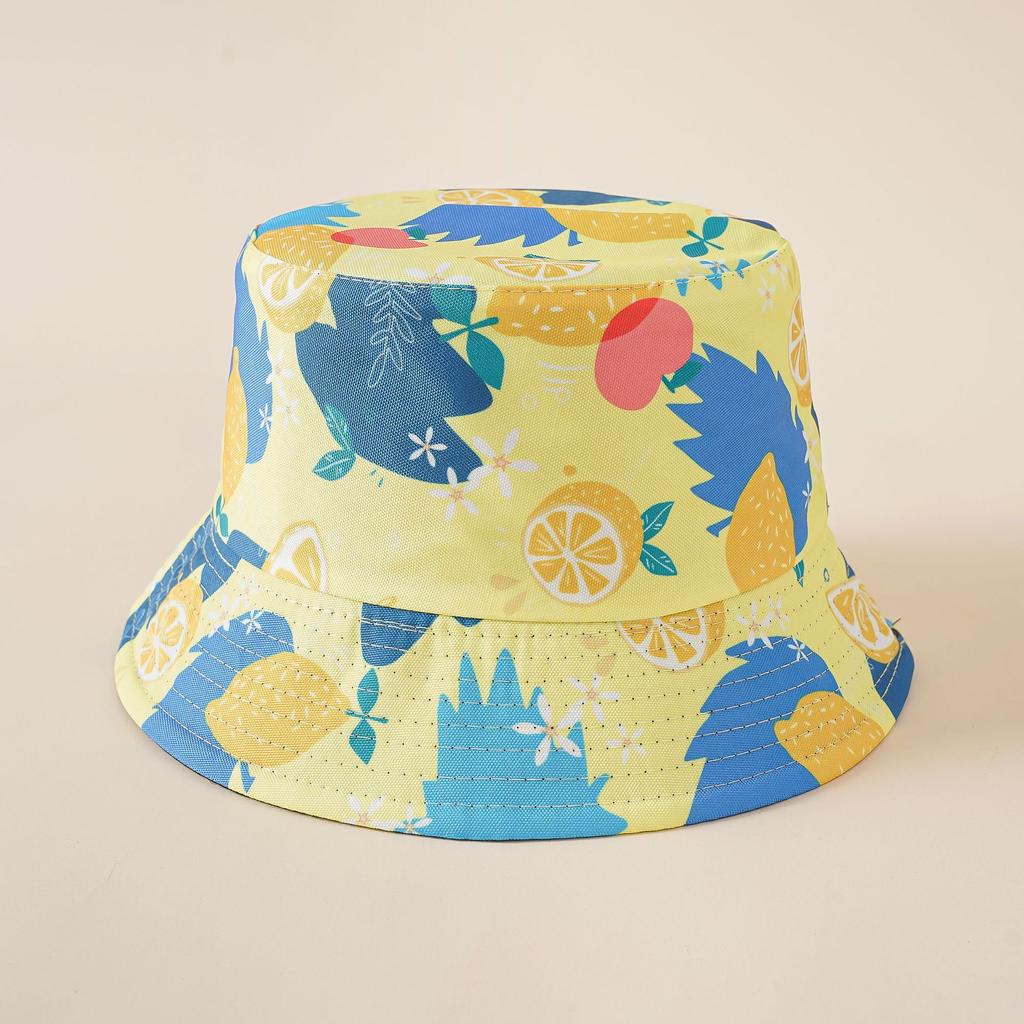 Cappello a secchiello double-face con motivo limone unisex per primavera estate protezione solare stile hip hop pescatore cappello parasole per uomo donna