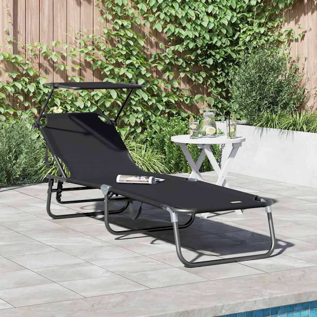 Folding Sun Lounger Black 190 X 57 X 81 Cm Oxford