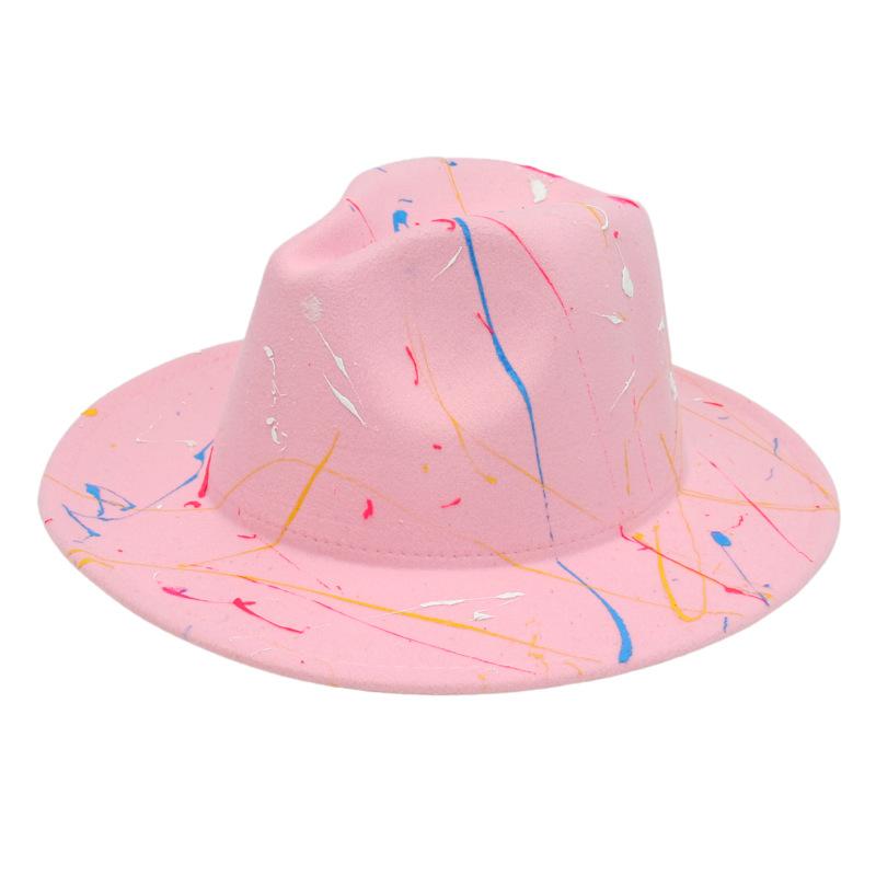 2022 New Paint Graffiti Artist Top Hat Foreign Trade Cross-Border Felt Hat Fashion Jazz Hat Fedorahat