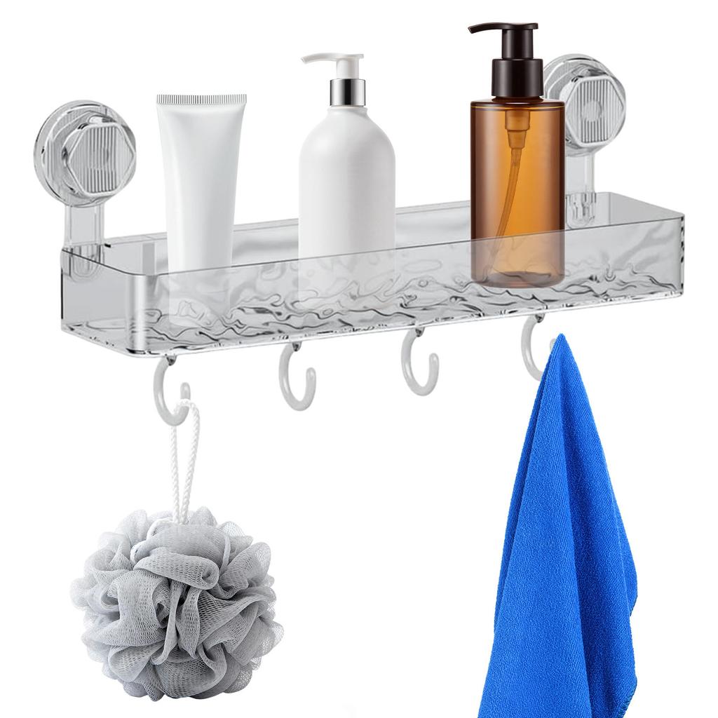 Suction Cup Storage Holder Large Capacity Wall-Mounted Shower Caddy No-Drill Bathroom Organizer for Home Bathroom Vanities