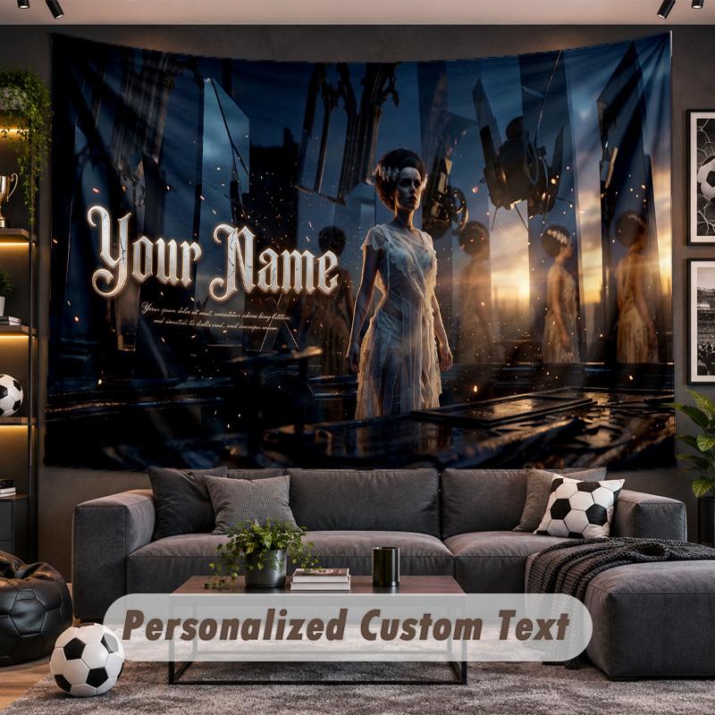 Bride of Frankenstein Personalized Tapestry Support Custom Name, Wall Art Home Decoration