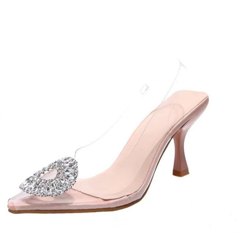 Fashion Luxury Brand Women High Heels Rhinestone Fashion Sandals 2025 Summer Transparent Shoes Ladies Pumps Slingbacks Plus Size 42