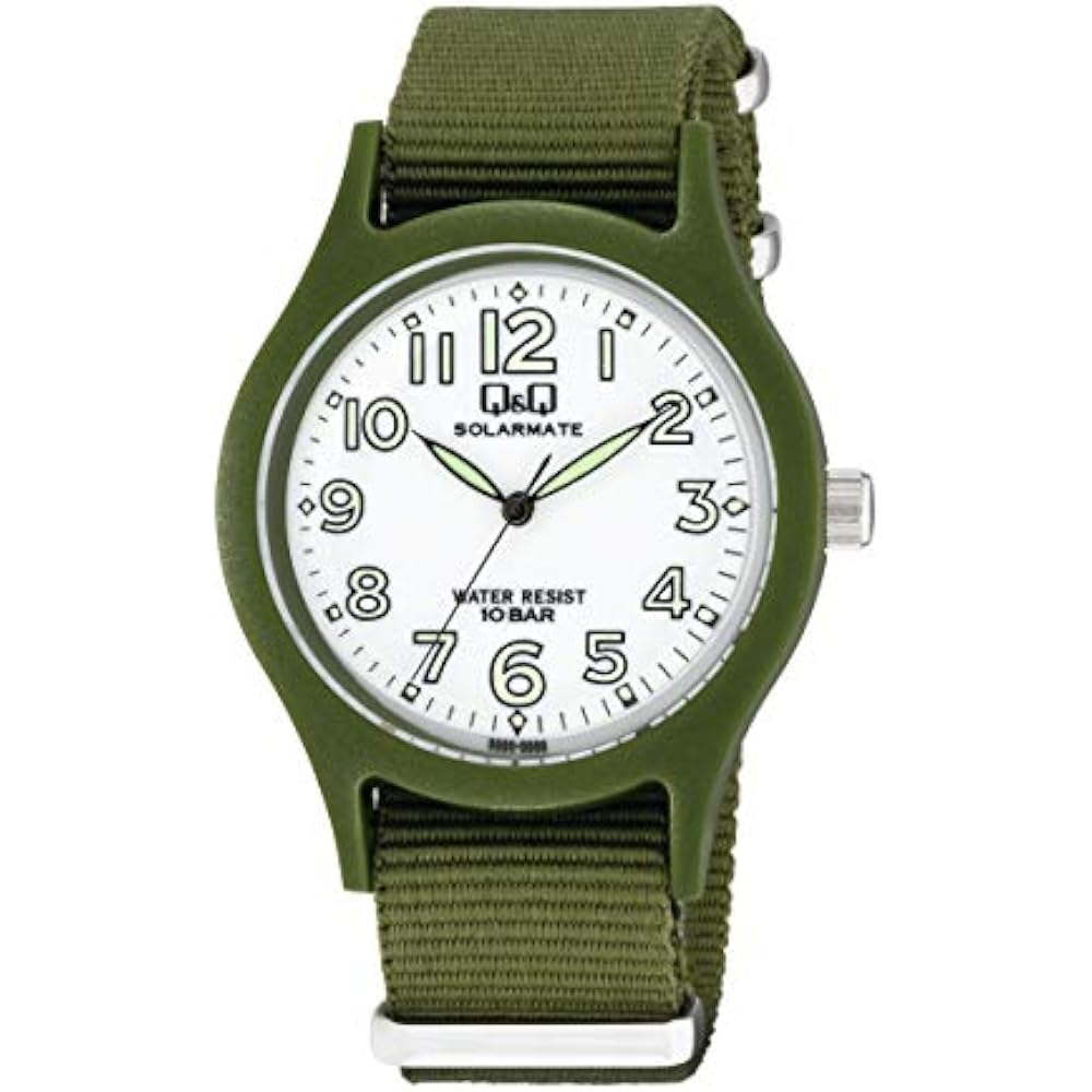 [Citizen Q & Q] Watch Q & Q, 10 ATM, Waterproof Analog Solar Watch, Nylon Strap, White Dial, H062...