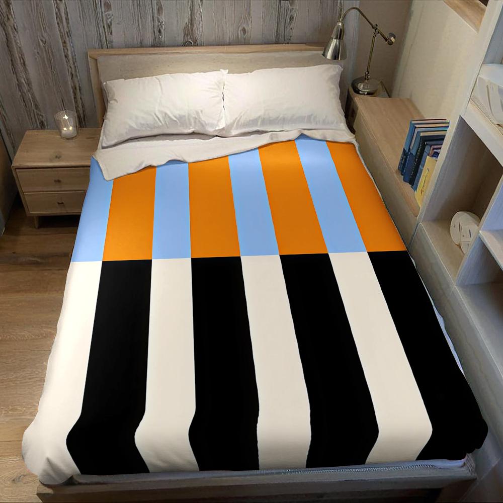 Color-Block Stripes Orange Black Flannel Blanket Warm Soft Halloween Christmas Couch Warm Cozy Decorative Decor For All Season