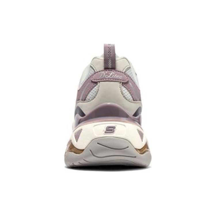Skechers DLites 3.0 Air Mesh Leather Sports Low-Top Lifestyle Shoes Women Sneakers Gray Purple Beige 896150-GYPR