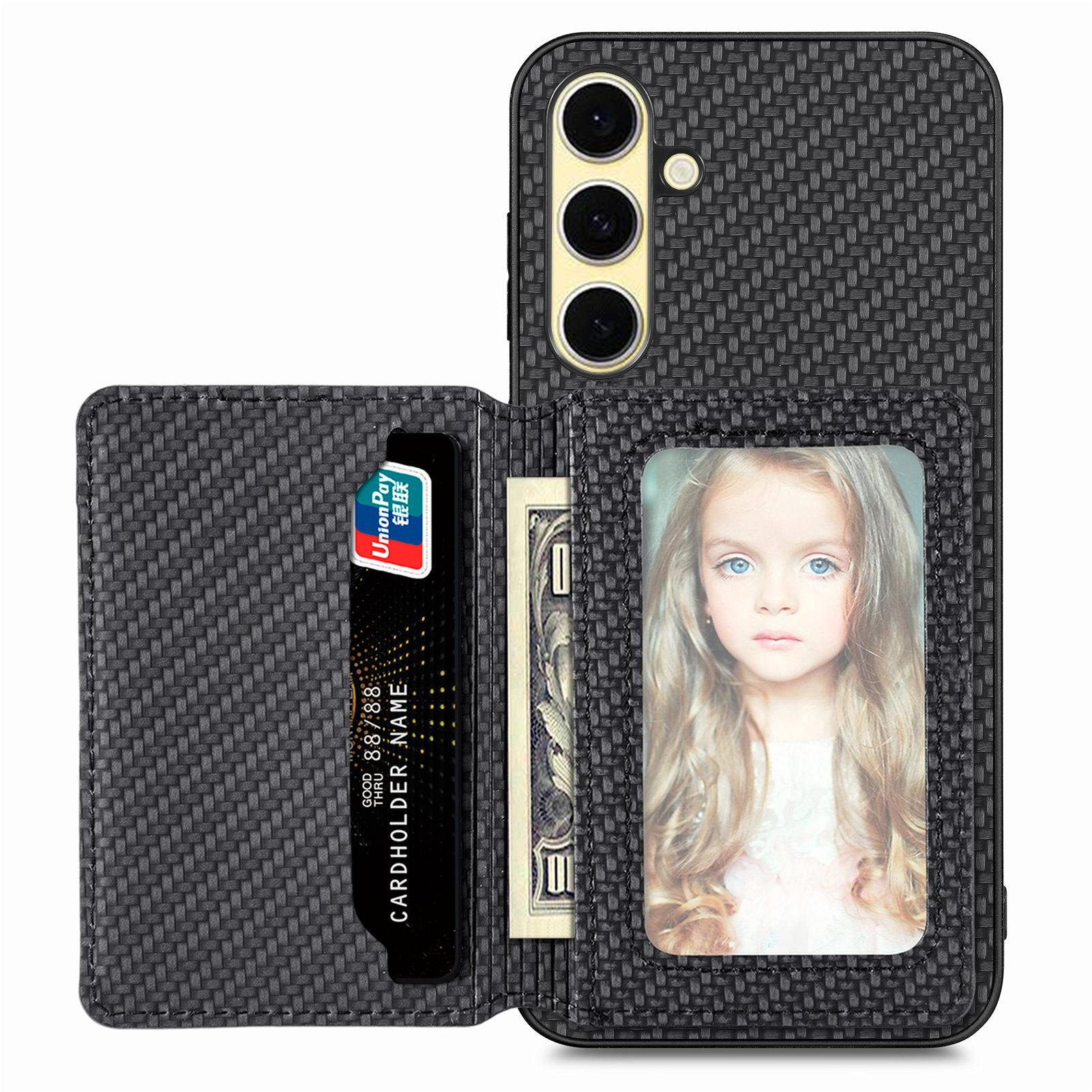 

For Samsung Galaxy A26 5G Case RFID Blocking Carbon Fiber Leather Phone Back Cover with Card Holder Green