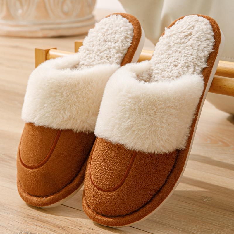 

Зимние теплые флисовые тапочки для мужчин и женщин, нескользящие, с мягкой подошвой для дома, уютная домашняя обувь 44-45 кофейный