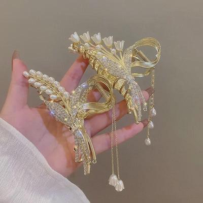 Lily of the Valley Pearl Rhinestone Shark Hair Clip