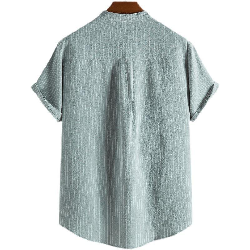 Y2k Short Sleeve Shirt Men's Cotton and Linen Stand Collar Short-sleeved Shirt