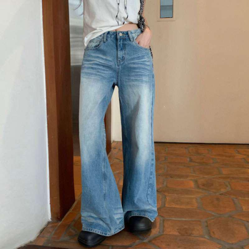 

Women s Plus Size High Waist Blue Wide-Leg Denim Jeans with Scratched Design S синий/джинсовый
