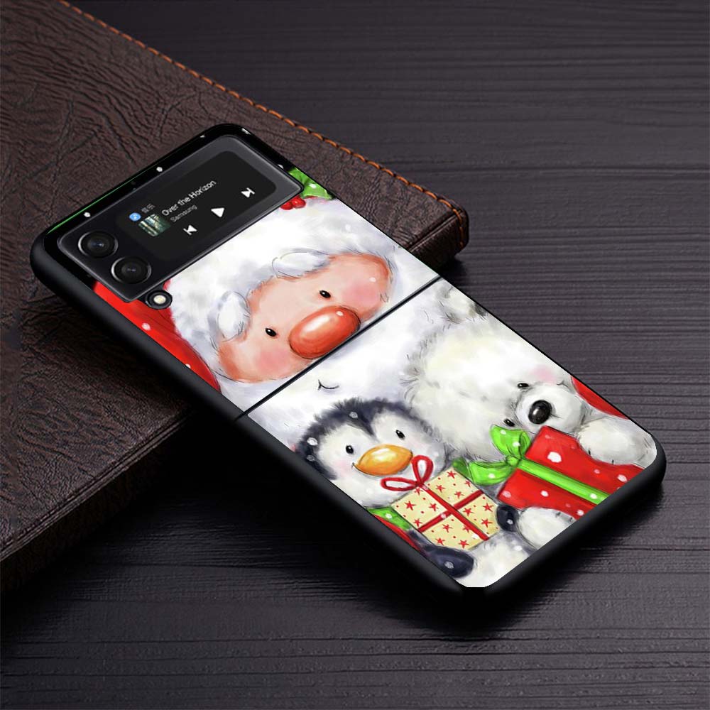 Happy Christmas Cute Bear Gift Phone Case For Samsung Galaxy Z Flip3 Flip4 Flip5 Flip6 Flip7 For Z Flip 7 6 5 4 3 5G Hard Foldin