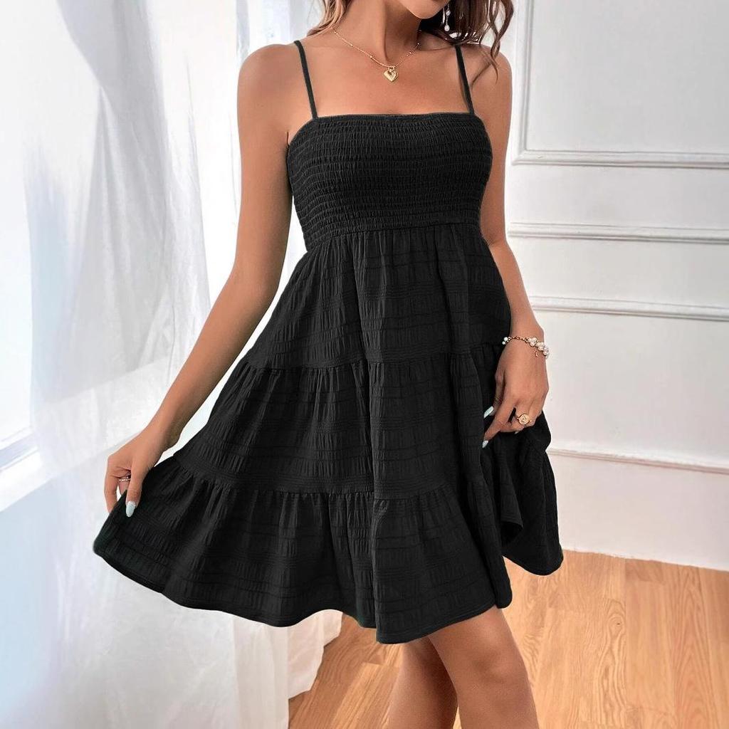 2025 Women's Summer One-Shoulder Textured Dress with Thin Straps