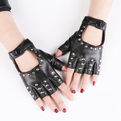 New PU Leather Half Finger Gloves Hip Hop Punk Fingerless Motorcycle Gloves Rivet Evening Prom Decor Women