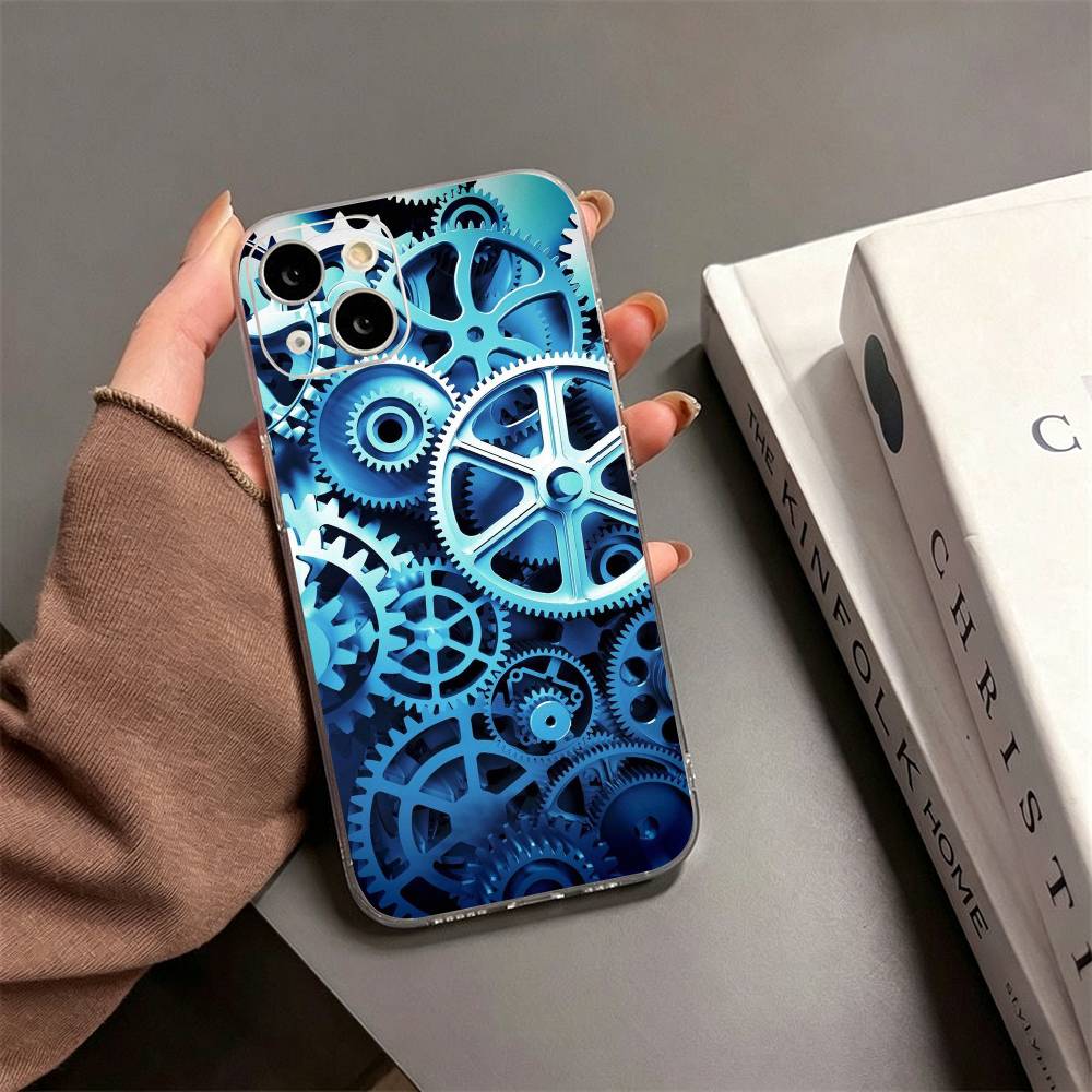 S-Steampunk Gear Mechanical COOL Phone Case For iPhone17,16,15,14,13,12,11 Plus,Pro Max Soft Transparent Cover