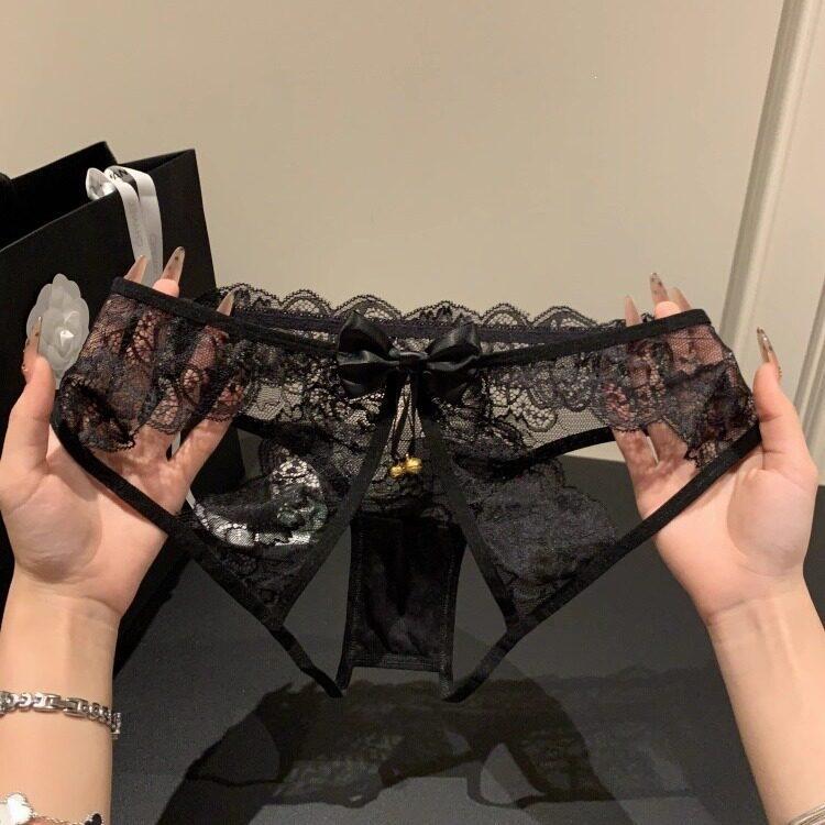 Lady Summer New Style Pure Desire Sexy Lace Bell Hollow Open Crotch Free Take Off Triangle Briefs