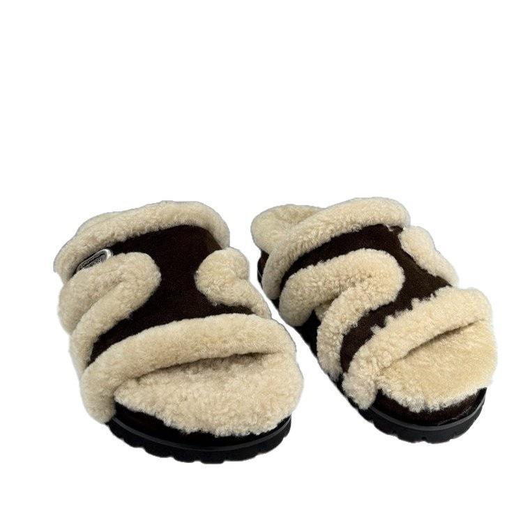 2025 autumn and winter retro Boken wool shoes women's new outer wear plush thick-soled plush warm cotton shoes half slippers women