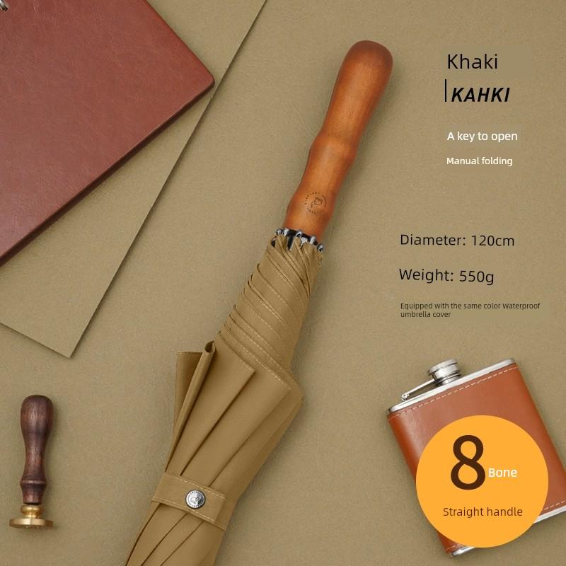 Extra Large Storm Special Wooden Handle Straight Rod Retro Automatic Windproof Extra Large Thickened Reinforced Long Handle Business Men Umbrella