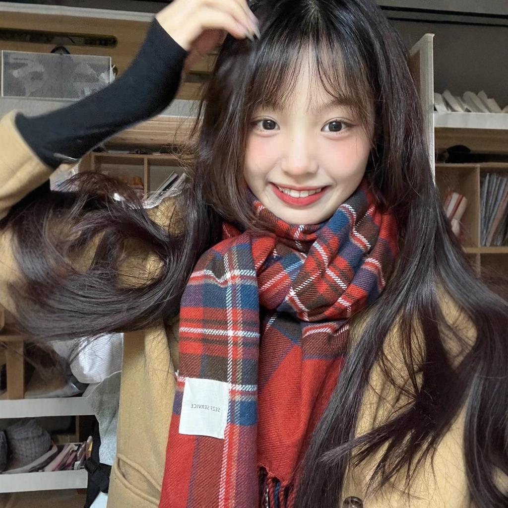 Japanese Soft Girl Autumn and Winter Small Fresh Literary Plaid Scarf Female Student Warm Versatile Couple Gift Korean Version Scarf
