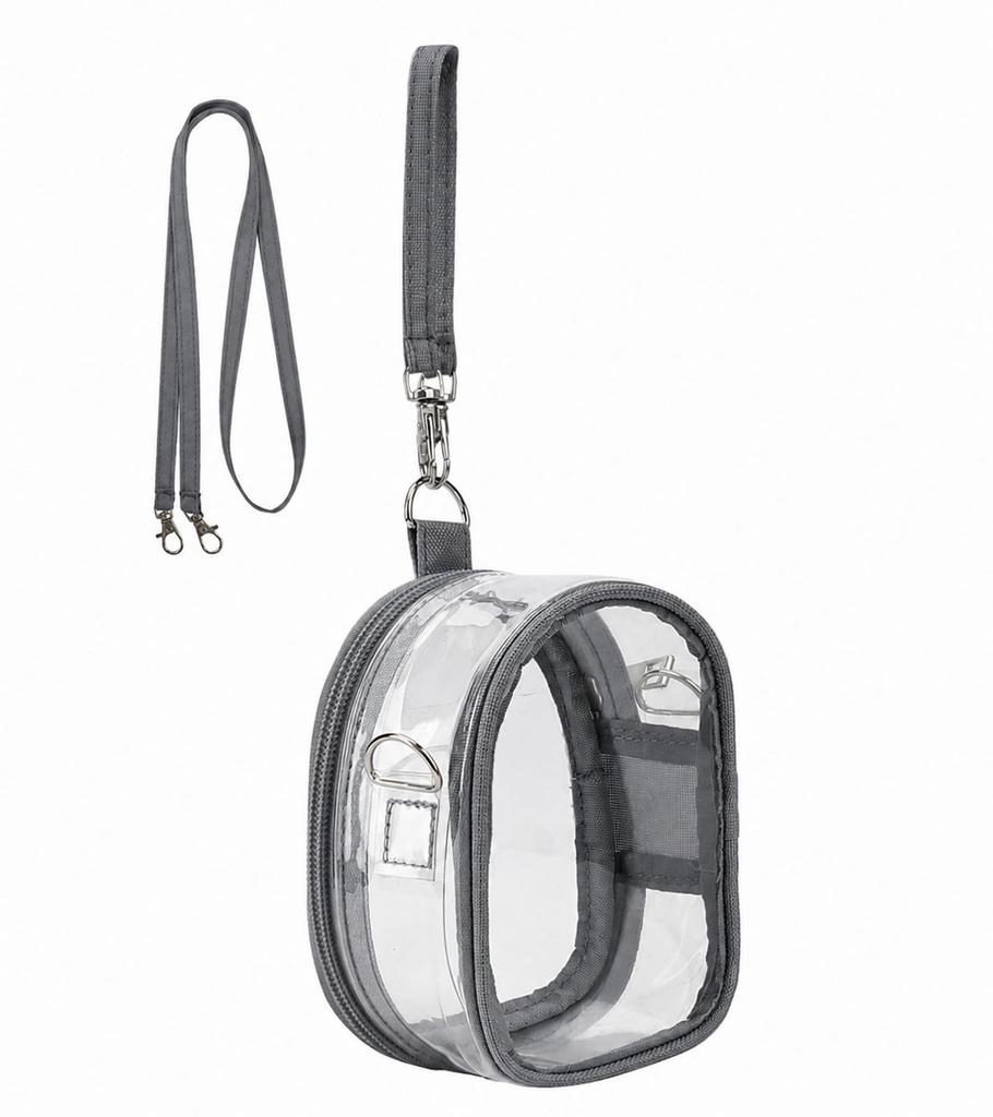 Teskyer Plush Pouch, 360° Clear, Ita Bag, Chibi Gurumi, with Strap, Shoulder Bag, Trading Card Storage, 3-Way, Charcoal Black