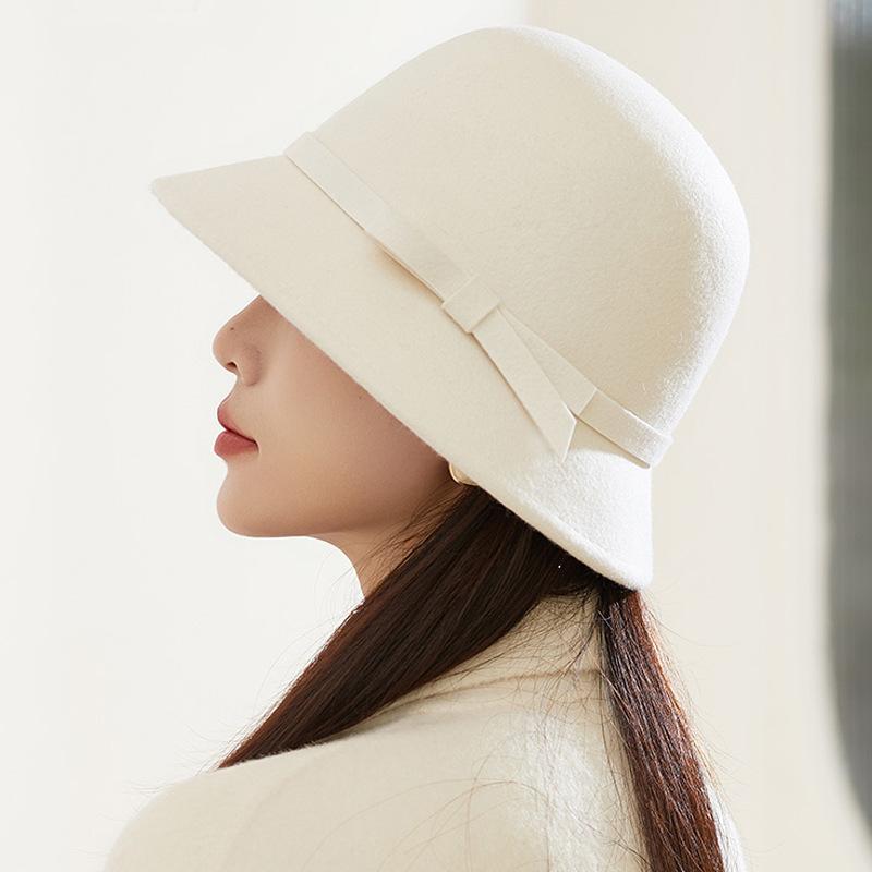Winter woolen hat women's autumn and winter felt hat elegant temperament socialite top hat bucket hat