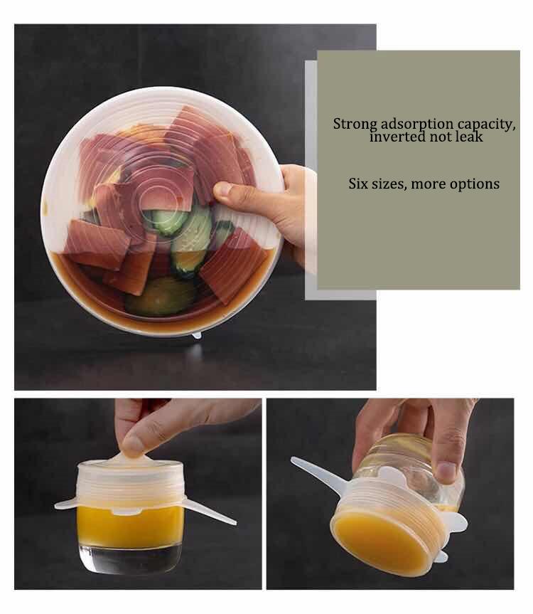 6pcs Food Grade Keeping Food Fresh Wrap Reusable High Stretch Silicone Food Wraps Seal Vacuum Bowl Cover Stretch Lid