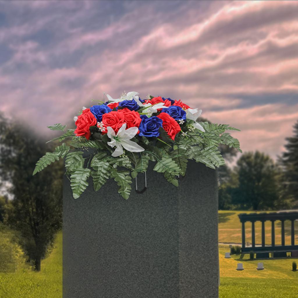 Rose Memorial Wreath, 47x64cm Handmade Artificial Flower Arrangement, All-Weather Outdoor Grave Decor for Headstone, Cemetery