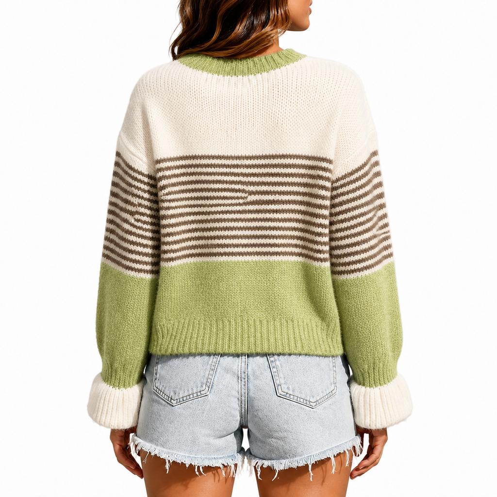 Cardigan tricoté color-block, polyvalent / pull d'hiver, à un seul bouton, haut en maille décontracté pour tous les jours