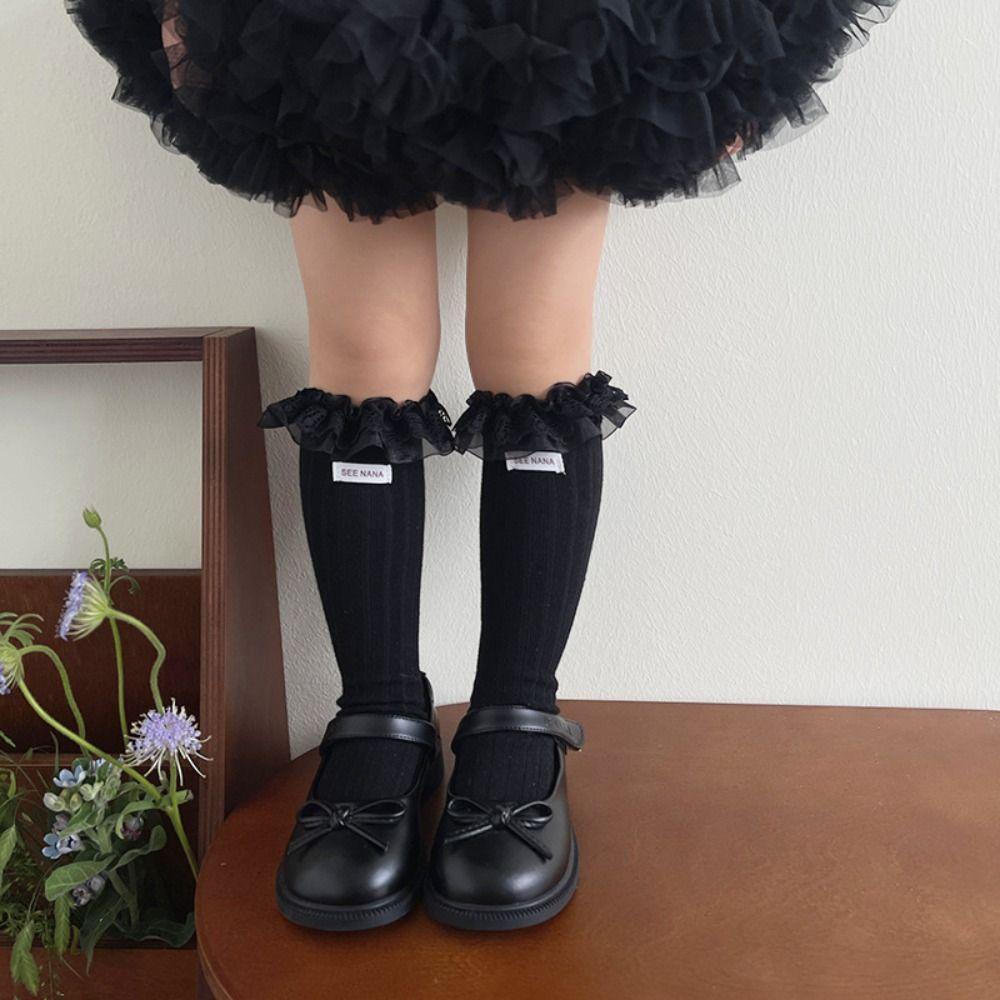 Autumn&Winter Mid-Tube Hosiery Mesh Thin Stockings Harajuku Balletcore Lace Socks  Kid
