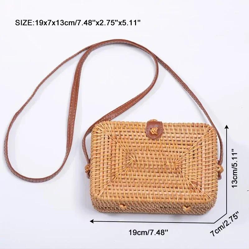 Quadratisch Rund Multi-Stroh Tasche Handtaschen Damen Sommer Rattan Tasche Handgefertigt Gewebt Strand Kreis Bohemia Handtasche
