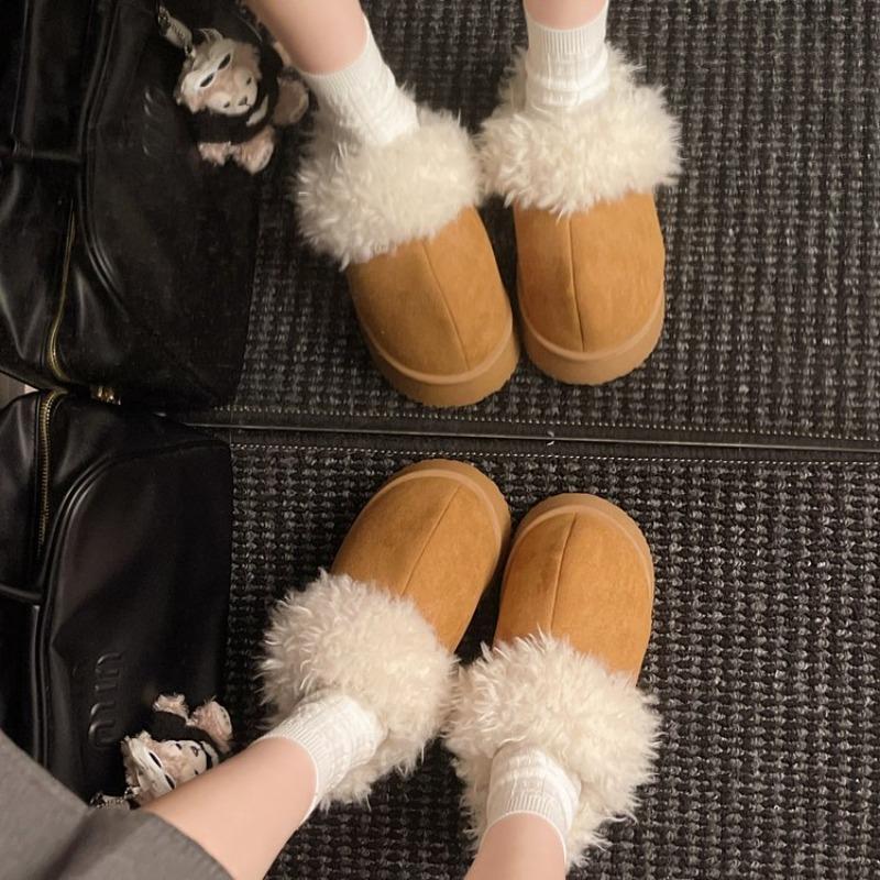 Fashion Platform Thickened Plush Enhanced Khmer Slippers for Women Winter Outside Wear Comfortable New Style