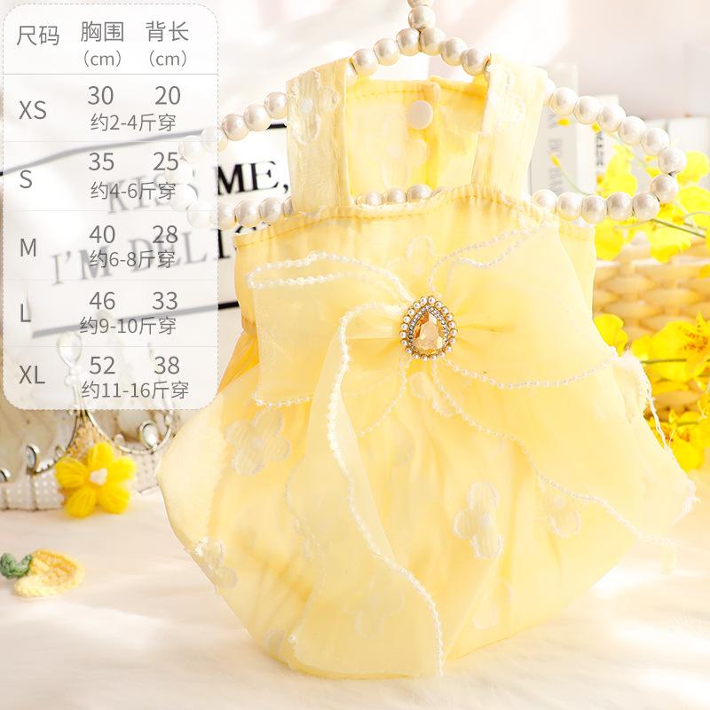 Yellow Bubble Skirt Dog Clothes Puppy Mesh Bow Cute Dress Small Dogs Clothing Cat Spring Summer Thin Fashion Girl Pet Products