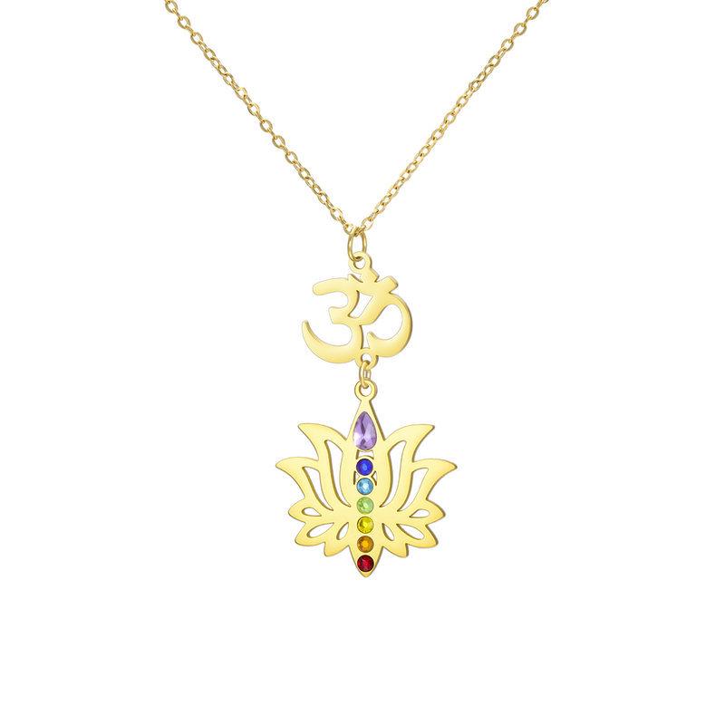 Lotus Strass Yoga Anhänger Halskette - Edelstahl Damenschmuck