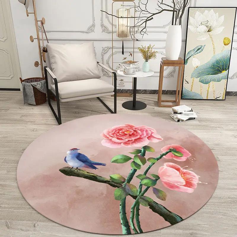 Chinese Classical Flowers Round Carpet Circle Area Rug for Study Bedroom Living Room Table Decor Soft Floor Mat Kitchen Doormat