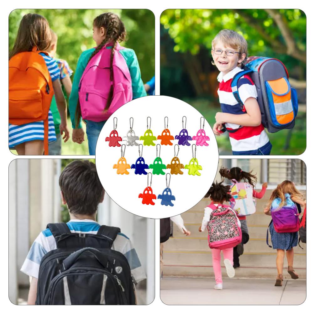 12Pcs Ghost Reflective Bag Pendant Tags Safety Gear for Outdoor Sports Night Running Cycling