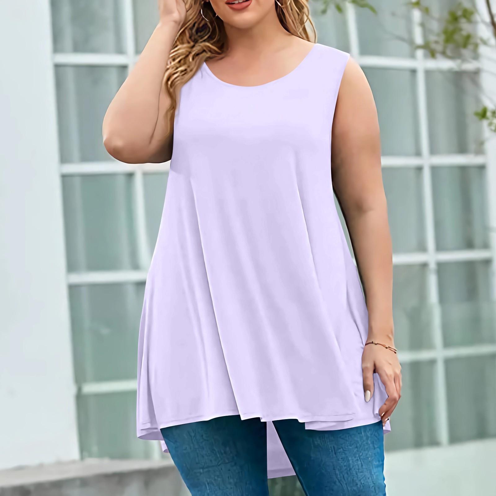 

Жіночий модний повсякденний однотонний вільний пуловер великого розміру з круглим вирізом без рукавів XXL