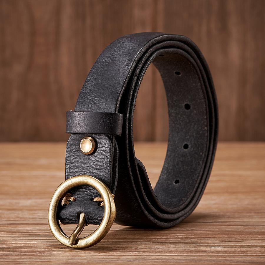 2.5CM Ladies Pure Cowhide Copper Buckle Genuine Leather Casual Jeans Thin Belt Women High Quality Retro Luxury Female Strap Girl