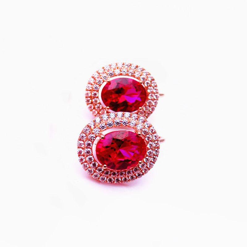 Exquisite Russian Purple Gold Inlaid Redstone Luxury Full Diamond Temperament High-End Fashion Classic Rose Gold Plated Earrings