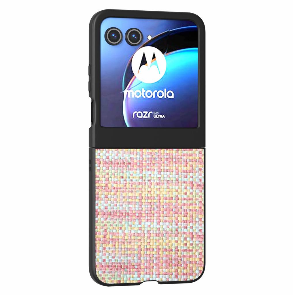 For Motorola Razr 50 5G Case Plaid Texture Leather+PC Phone Cover Black Edge