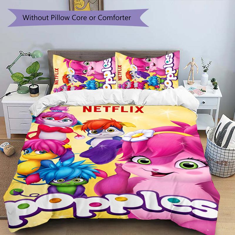 Popples 3pcs Bedding Set Duvet Cover Closure Includes 1 Duvet Cover & 2 Pillowcases for All Seasons Bedroom Home Dorm Decor