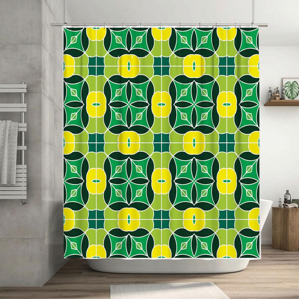 Colorful Geometric Shower Curtain For Bathroom Decor Waterproof Fabric With Rings Set
