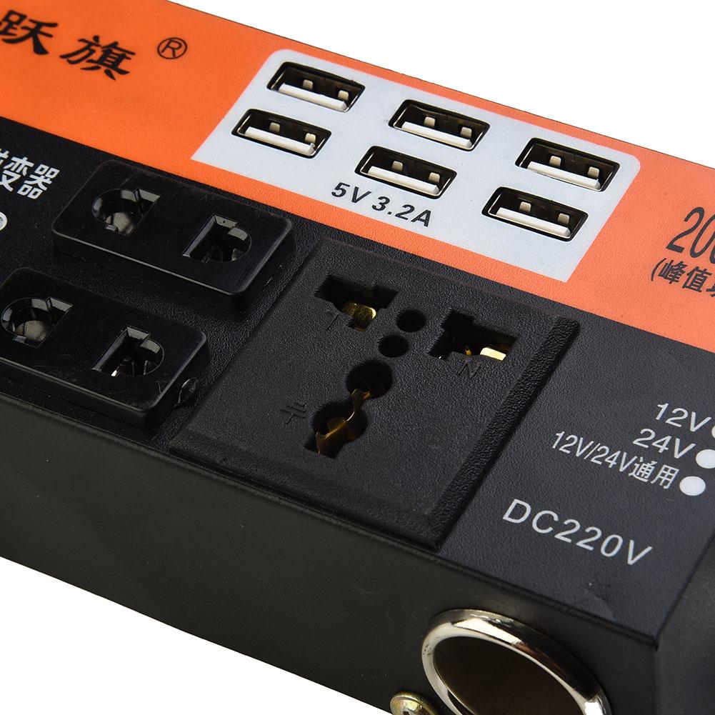 Car Power Inverter 1500W Peak DC 12V/24V To DC 110V/220V Converter Trip 6USB Voltage Transformer Multi-function Socket Converter