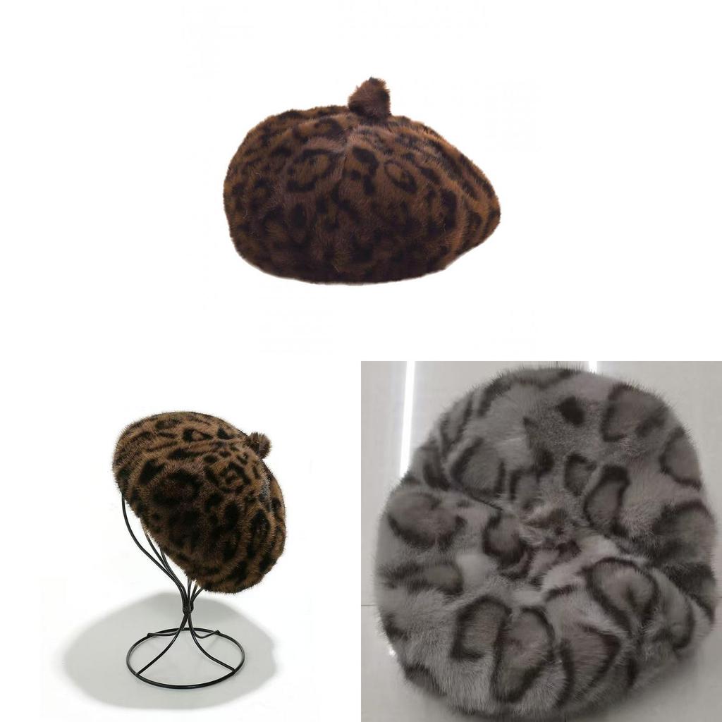 British Vintage Leopard Print Beret With Plush Material For Autumn And Winter Fashion