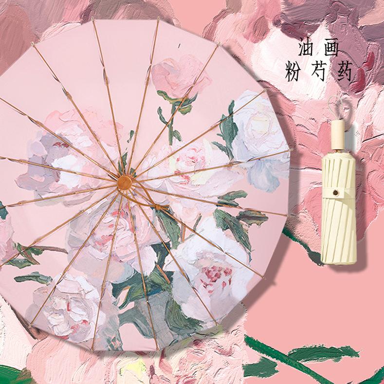 

16-спицевый зонт от солнца с пейзажной живописью в стиле гуофэн, полностью алюминиевый каркас, портативный складной зонт для дождя или солнца