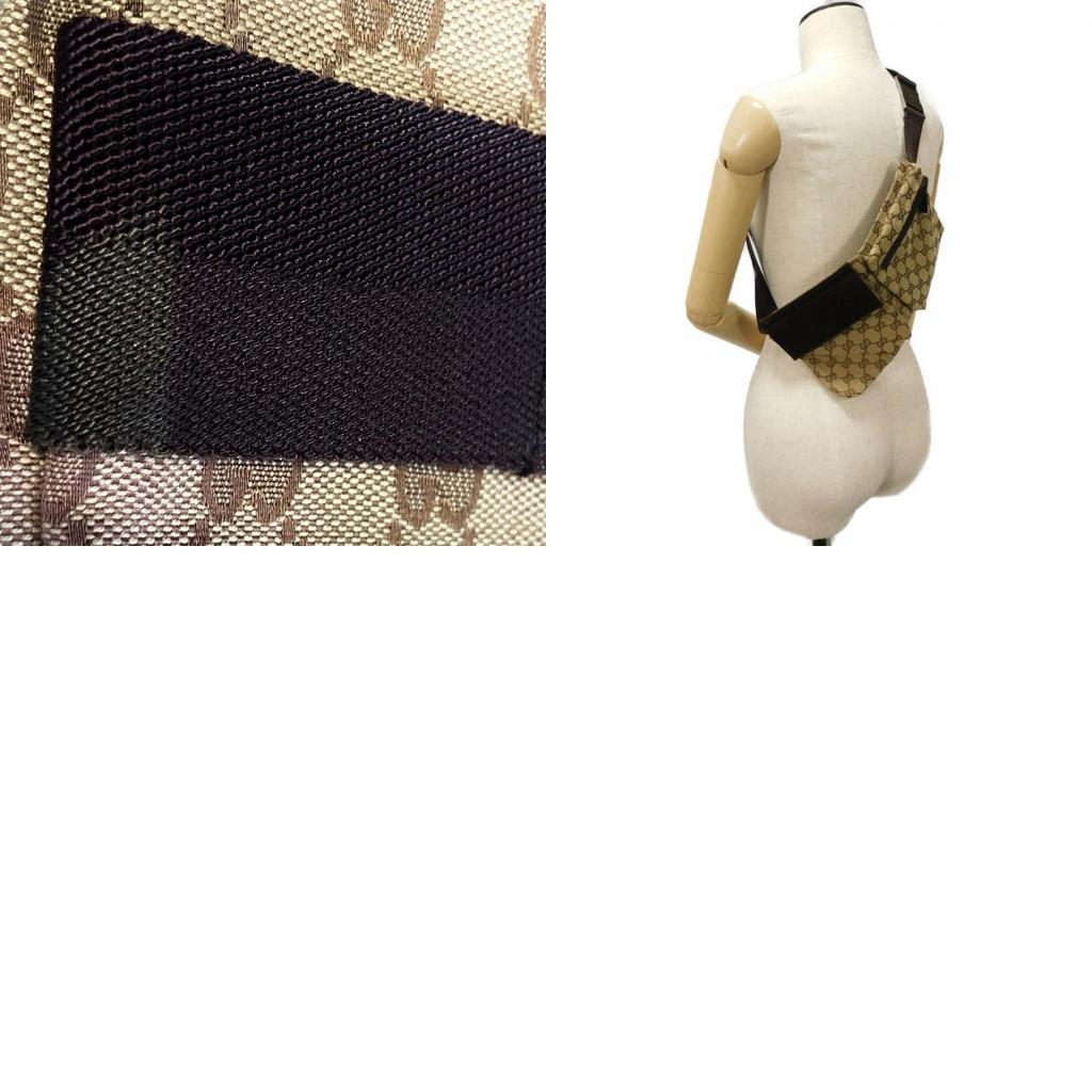 Used 9539 GG Canvas Waist Bag 28566 7929 Calfskin Brown Waist Pouch Shoulder Bag with Embossed Logo Beige Men's from