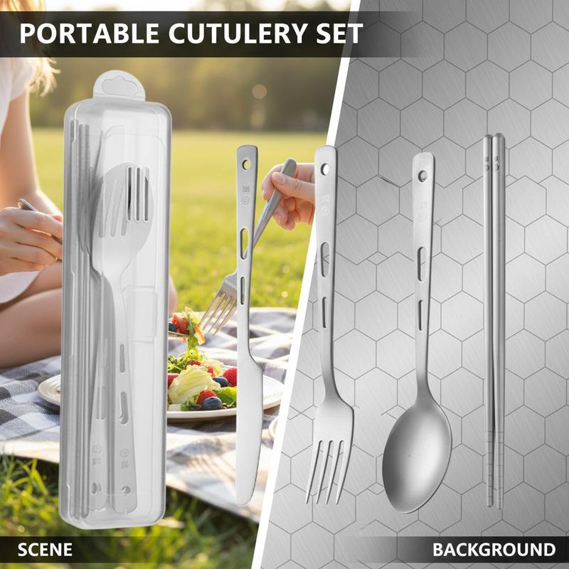 Lightweight Portable Titanium Tableware Set - Outdoor Camping Spoons Forks Chopsticks Western Food Knife Home Sanding Soup Spoon