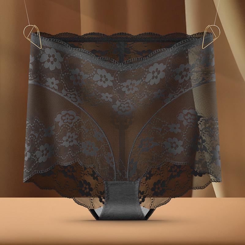 High waist lace boxer panties women's sexy hollow mesh hip lift comfortable cotton crotch shorts